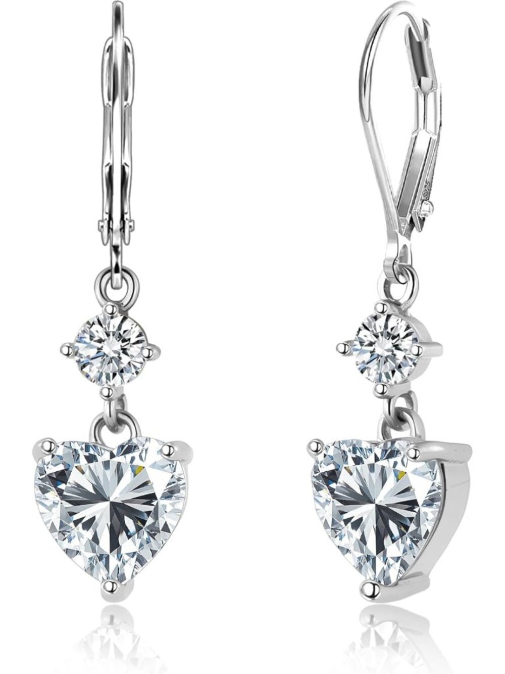 925 Sterling Silver Heart Dangle Earrings for Women, Silver Dangling Drop Halo